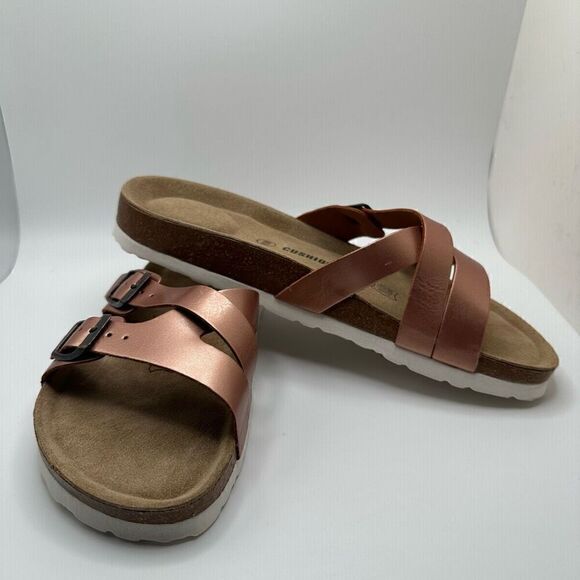 CUSHIONAIRE Women's Cork Footbed Sandal With +Comfort 8.5 ROSE GOLD - Picture 6 of 7